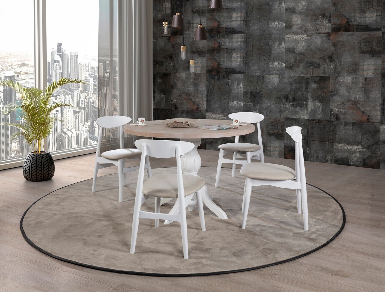 Set mas i scaune (5 buci), Hanah Home, Albero132, Natural Dulapuri Bucătărie